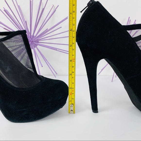 Bakers / Black Velour Mesh Platform Heels - Picture 2 of 7